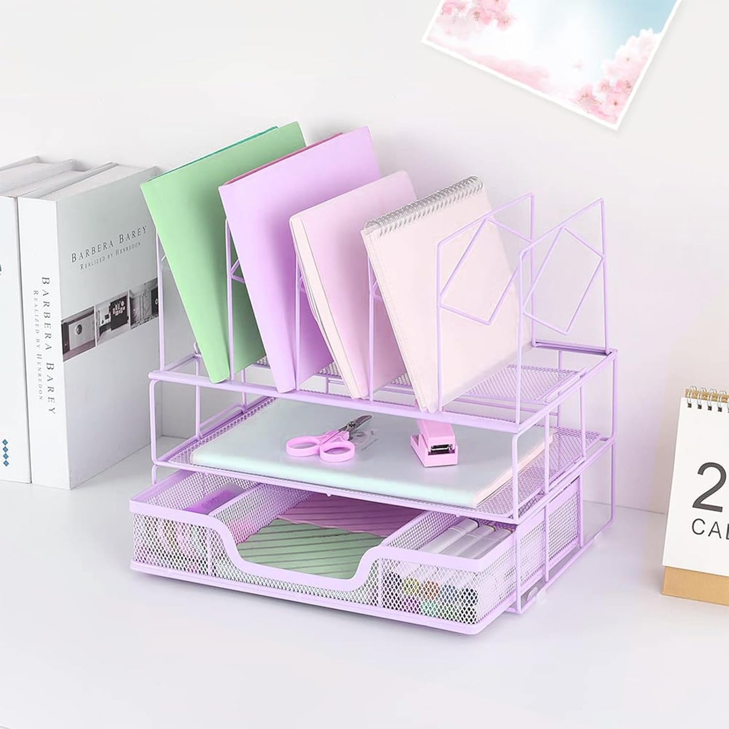 Desk Organizers and Desk Accessories - File Organizer with Drawer, Desk Accessories & Workspace Organizers for Office Supplies, Purple