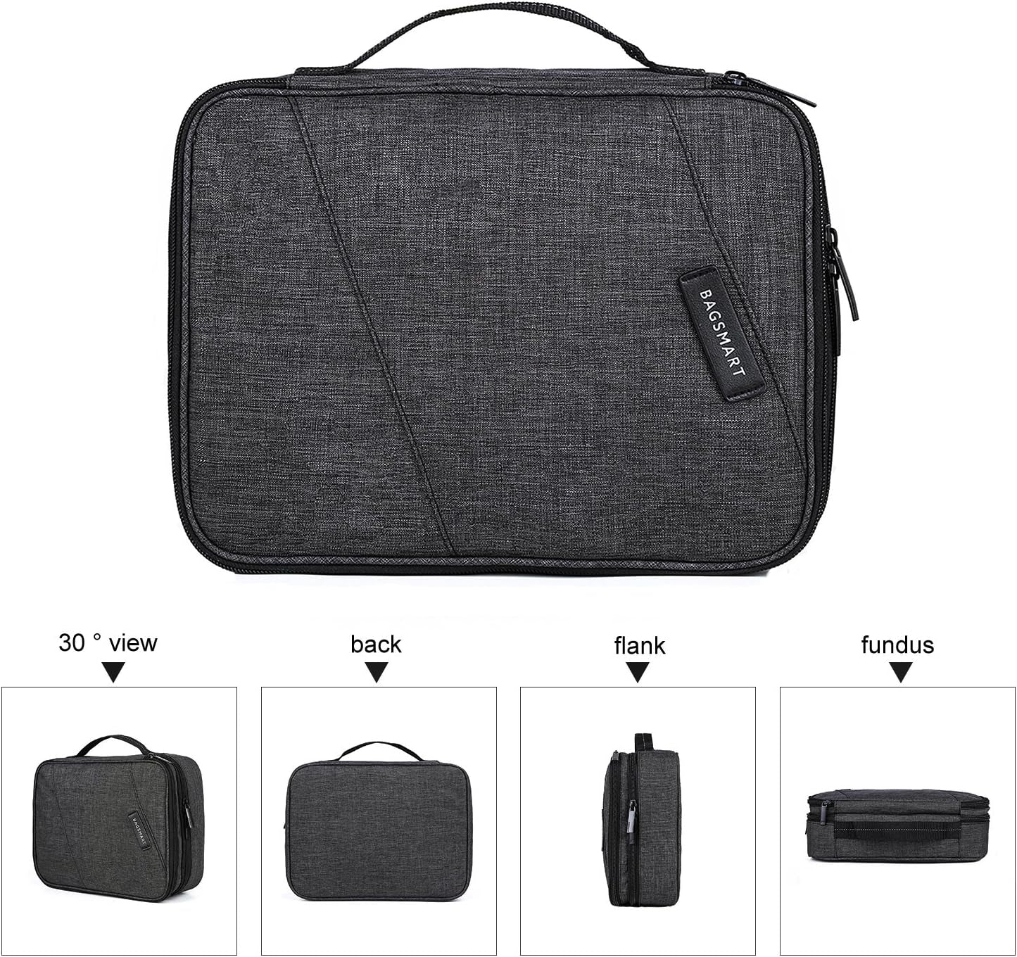 Electronic Organizer, Accessories Organizer Travel Double Layer Electronics Bag Large for 10.5 Inch Ipad Pro, Adapter, Cables, Black