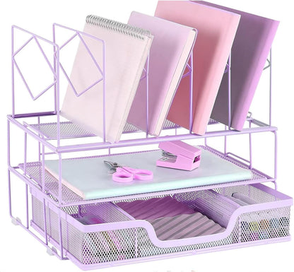 Desk Organizers and Desk Accessories - File Organizer with Drawer, Desk Accessories & Workspace Organizers for Office Supplies, Purple
