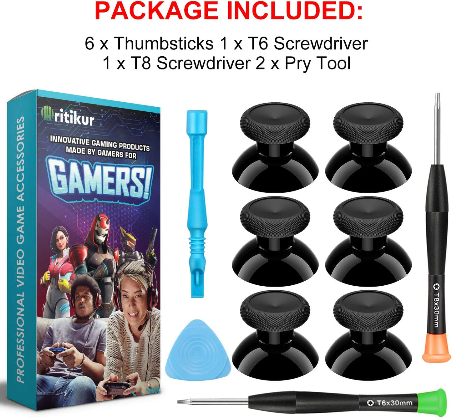 Xbox One Controller Joystick Replacement - 6PCS Original Thumbsticks Analog Thumb Sticks Parts - True Rubberized with T8 T6 Repair Screwdriver Kit for Xbox One Controller