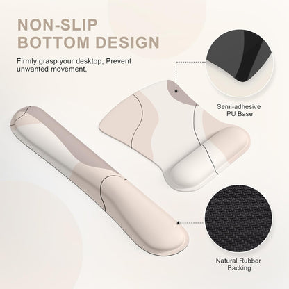 Mouse Pad with Wrist Rest, Keyboard Wrist Rest, Made of Memory Foam, Ergonomic Support, Easy Typing and Relieve Wrist Pain for Gaming, Computer, Office, Laptop-Brown Art