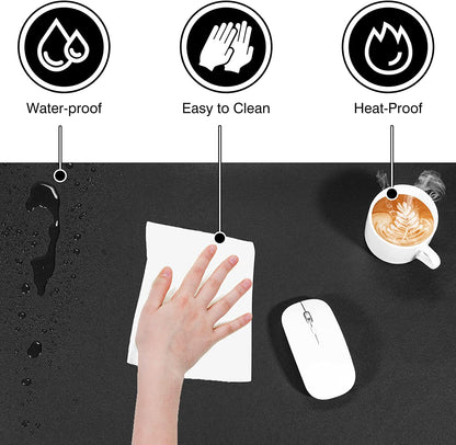 Dual Sided Desk Pad, Large Desk Mat, Waterproof Desk Blotter Protector Mouse Pad, Leather Desk Pad Large for Keyboard and Mouse (36" X 17", Black)