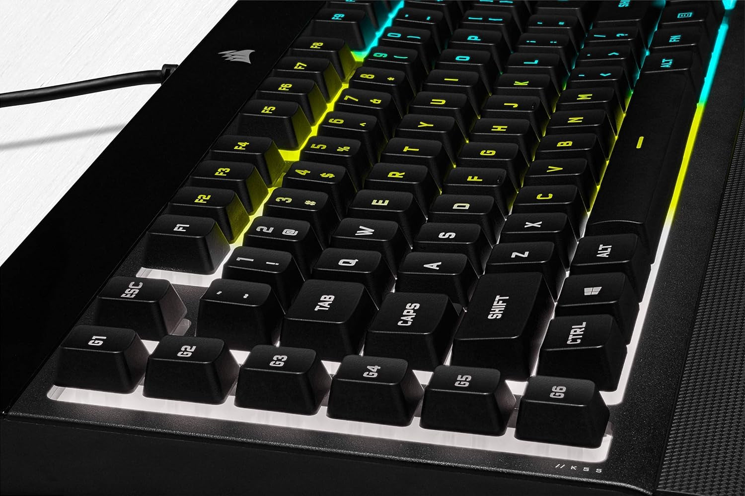 K55 RGB Pro-Dynamic RGB Backlighting - Six Macro Keys with Elgato Stream Deck Software Integration-Ip42 Dust and Spill Resistant-Detachable Palm Rest-Dedicated Media and Volume Keys, Black