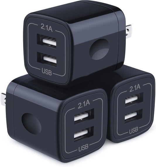 Wall Charger,Charger Cube,Charging Block Fast Charge 3Pack Dual Port 2.1A Power Brick Phone Charging Plug Box Head for Iphone 17/16/15 Pro/14/13/12/11/Xr/8/7/6 Plus,Samsung Galaxy S24 S23 S22 S21 S10