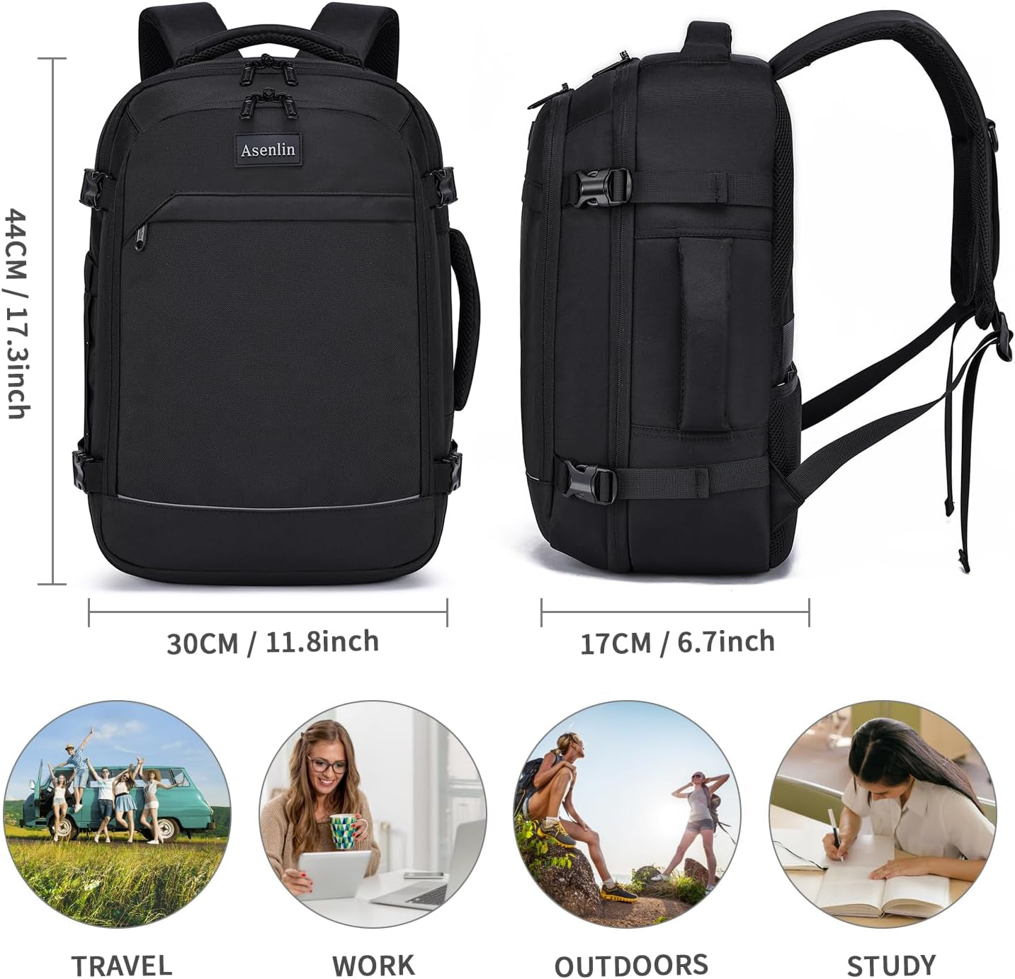 Travel Backpack for Women and Men,Fit 15.6 Inch Carry on Backpack Flight Approved Luggage，Weekender Bag Water Resistant Laptop Backpack-Black
