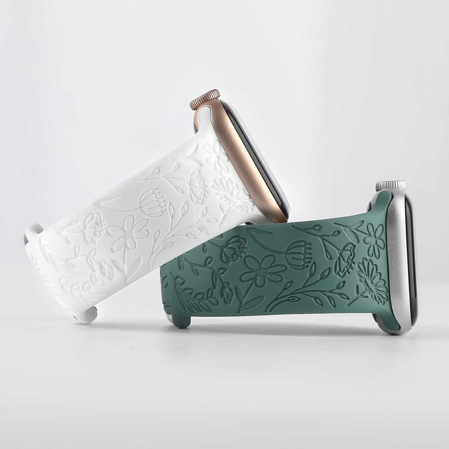 2 Pack Flower Engraved Sport Strap Compatible with Apple Watch Bands 38Mm 40Mm 41Mm, Women Floral Laser Soft Silicone Wristband Replacement Iwatch Series 10 9 8 7 6 5 4 3 2 1 SE