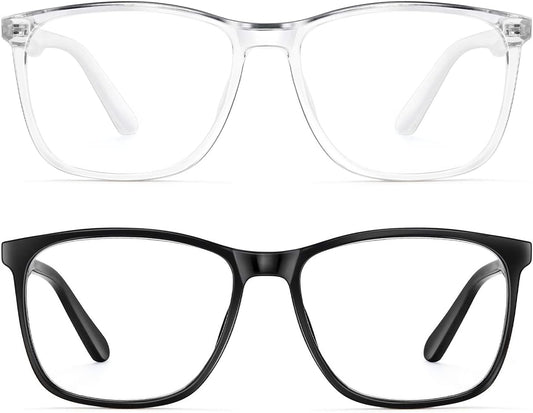 Blue Light Blocking Glasses Women/Men, Fashion Lightweight Frame Computer Eye Glasses anti Eyestrain & UV Glare for Gaming & Reading, 2-Pack (A)