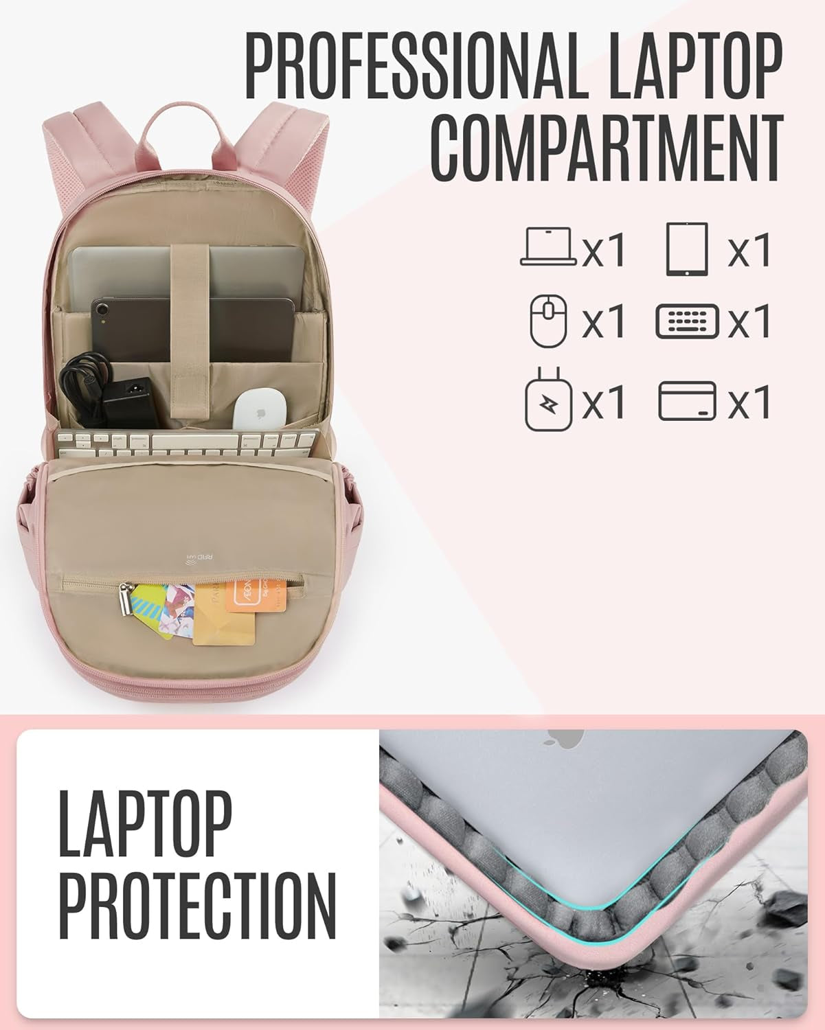 Collge Laptop Backpack, 15.6 Inch Laptop Travel Backpack for Women, College Computer Bookbag Casual Bag for Work Travel College, Gifts for Women,Pink