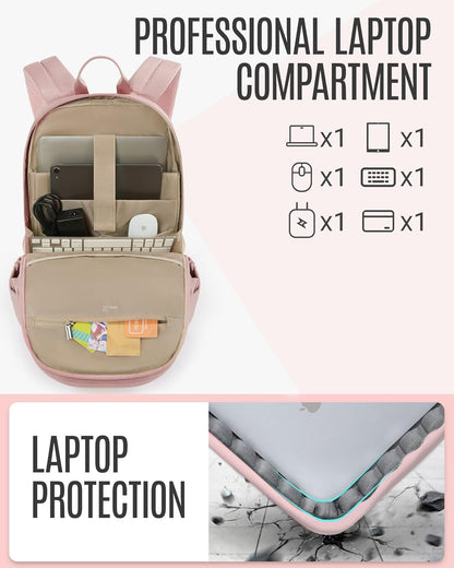 Collge Laptop Backpack, 15.6 Inch Laptop Travel Backpack for Women, College Computer Bookbag Casual Bag for Work Travel College, Gifts for Women,Pink