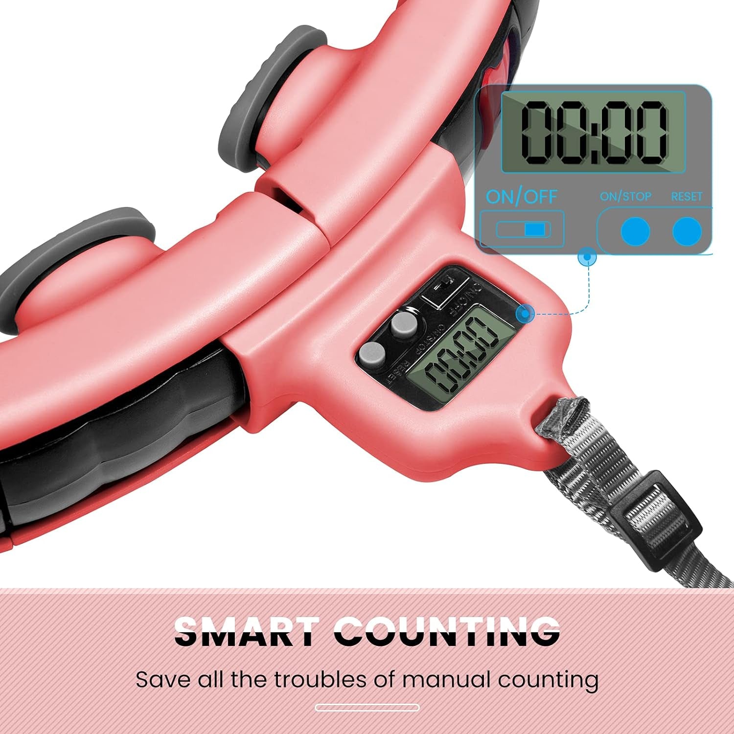 Smart Weighted Fitness Hoop for Adults Weight Loss Exercise Hoop, 2 in 1 Abdomen Massage Circle, Non-Fall Design with 16 Detachable Knots Timer and Adjustable Auto-Spinning Ball, Red