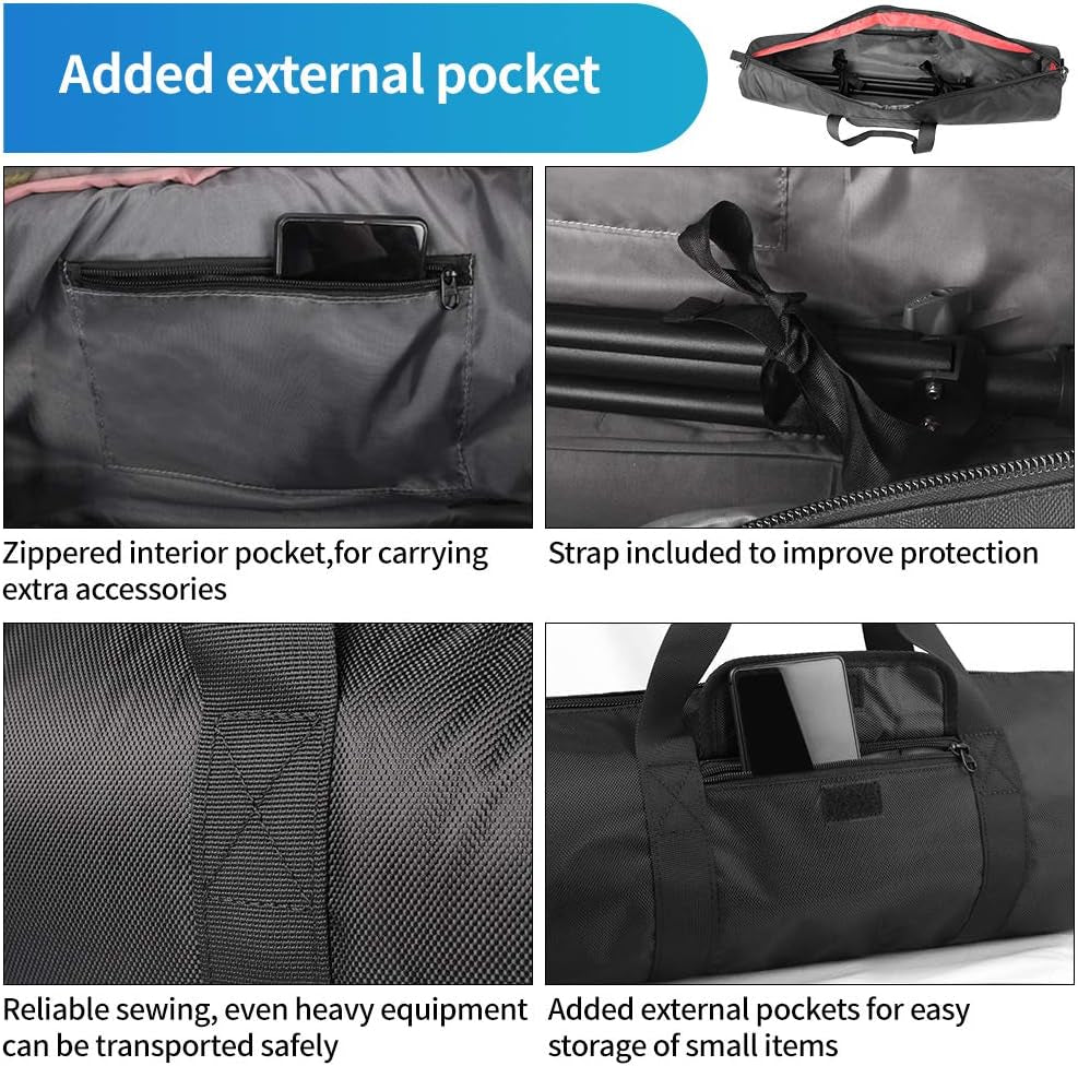 Tripod Case, 31.5X7 in Heavy Duty Tripod Bag with Shoulder Strap and Handle, All Sides 0.4In Thick Padded Carrying Case with Two Zippered Pockets for Speaker Stand, Monopod - R08018 Black