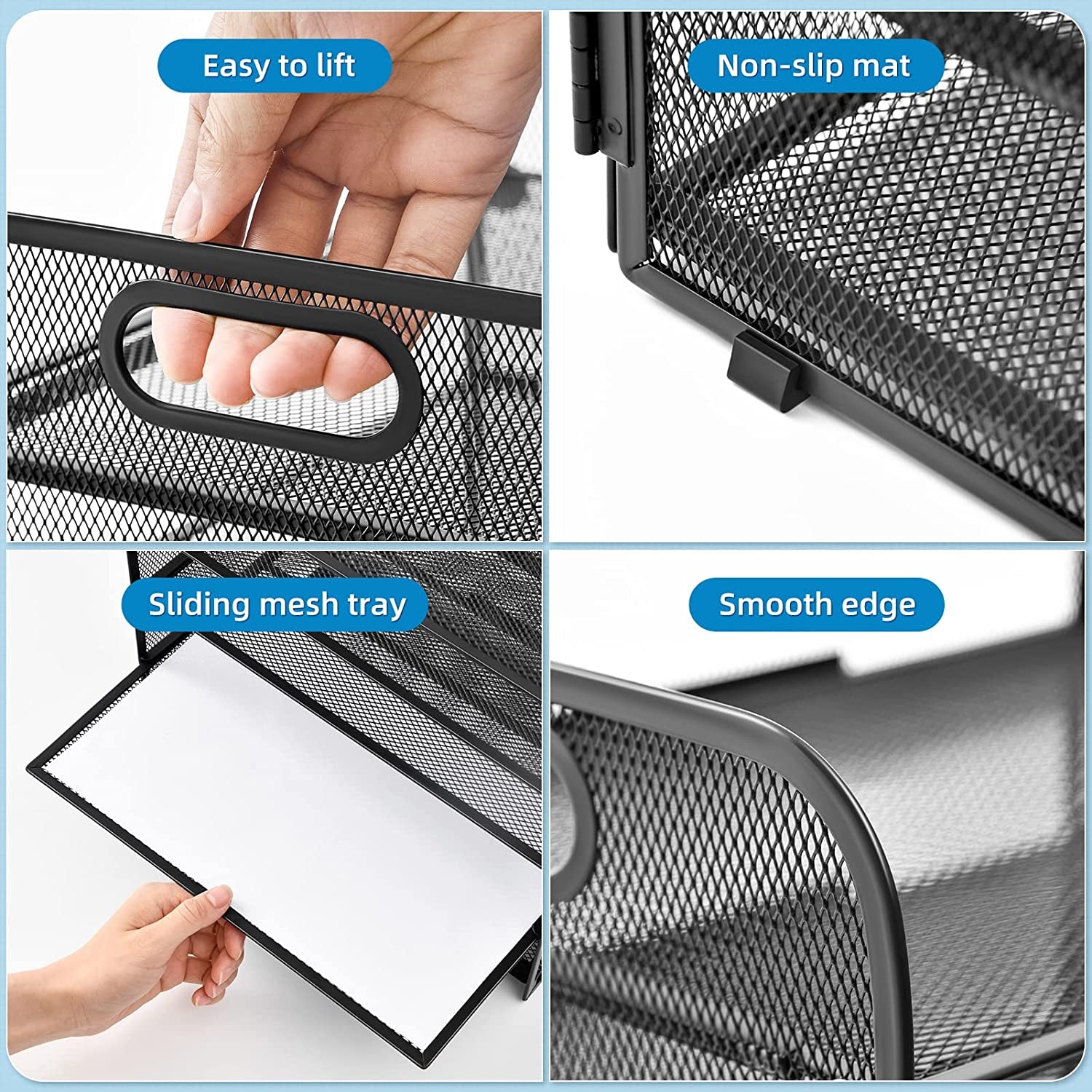 5-Tier Mesh Desktop File Organizer with Pen Holder, Black, 11 X 8.5 X 2.5 In