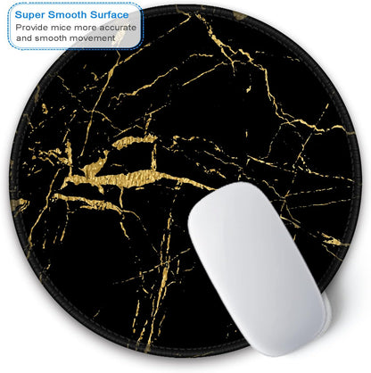 Mouse Pad, round Marble Mouse Mat, Cute Mouse Pad with Design, Non-Slip Rubber Base Mousepad with Stitched Edge, Waterproof Women Office Mouse Pads, Small Size 7.9" X 7.9", Black Marbling