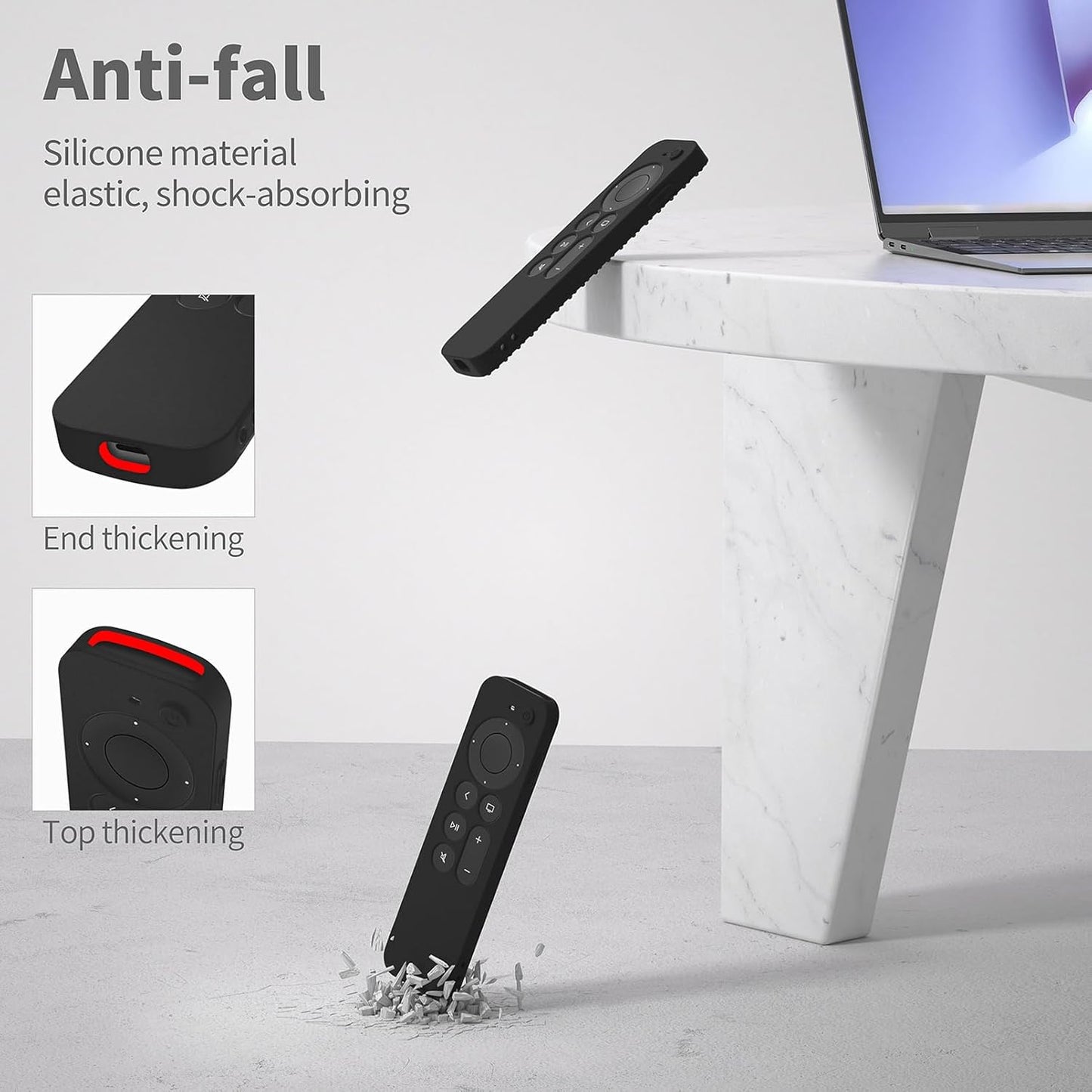 Silicone Cover Compatible with Apple TV Siri Remote 3Rd 2023 Shockproof Protective Case for Apple TV 4K 2Nd 2021 Remote Sleeve with Lanyard(Black)