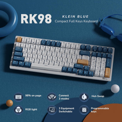 RK98 Wireless Mechanical Keyboard, Tri-Mode 2.4G/BT5.1/USB-C Hot Swappable Full Size Keyboard, RGB Backlit Gaming Keyboard, Massive Battery Software Support, Brown Switch