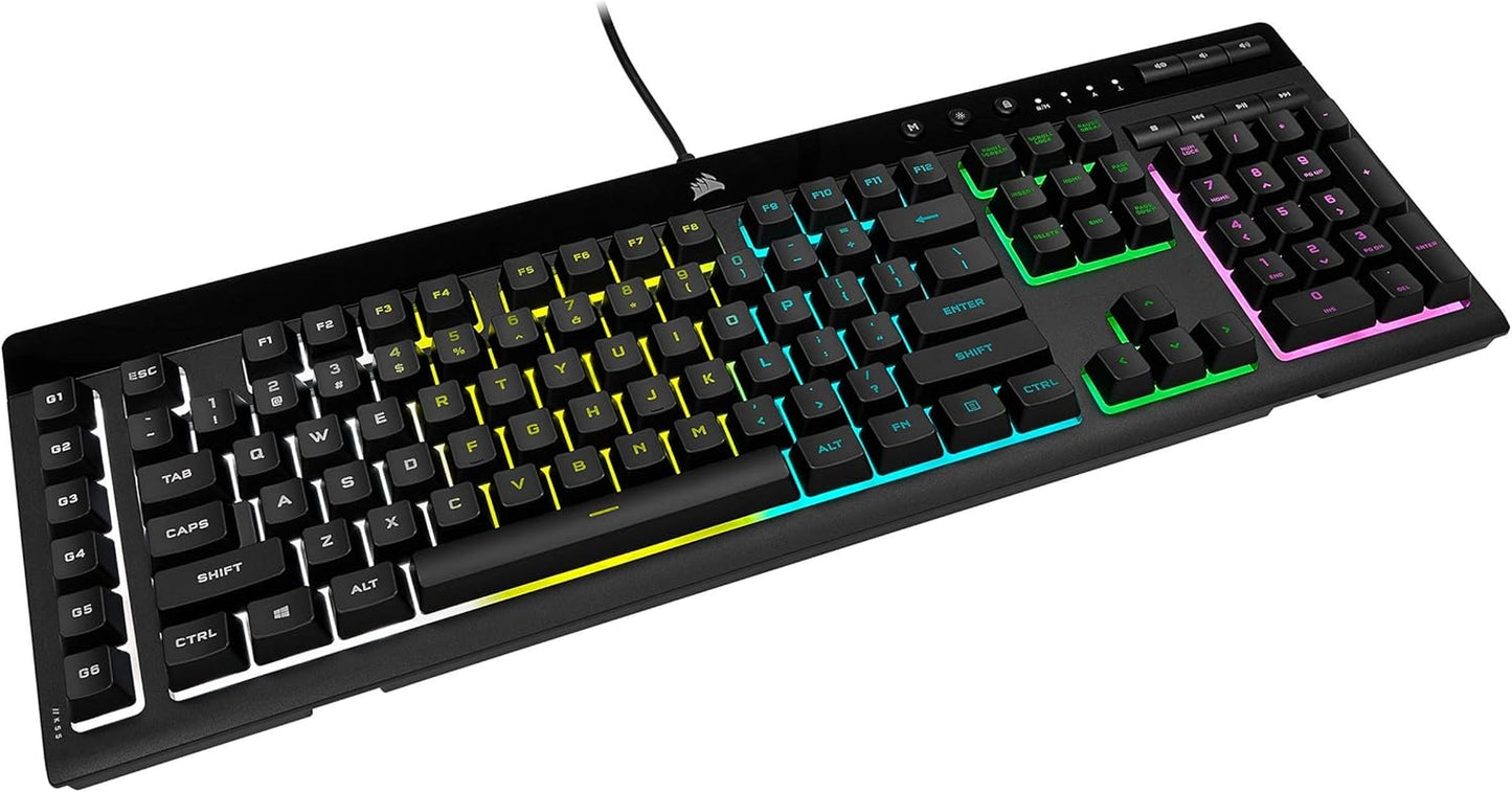 K55 RGB Pro-Dynamic RGB Backlighting - Six Macro Keys with Elgato Stream Deck Software Integration-Ip42 Dust and Spill Resistant-Detachable Palm Rest-Dedicated Media and Volume Keys, Black