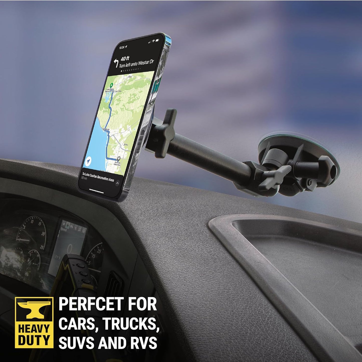 MP2WD2HD Magicmount™ Pro2 XL Heavy Duty, Strong Suction Cup Cell Phone Mount with Long Arm Windshield/Dashboard Phone Holder and Anti-Shake Stabilizer for Iphone, Android, Tablet, Car, Truck