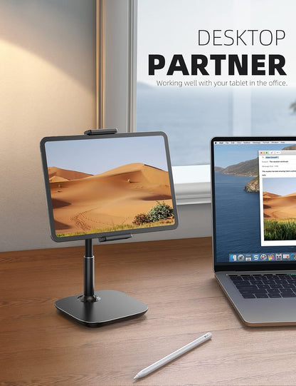 Tablet Stand Holder, Gooseneck Tablet Mount - 2.5Lb Heavy Duty Base Adjustable Desktop Stand with 360 Degree Rotating for 4.7-13" Tablet, Ipad Pro 12.9 Air Mini, Fire, Kindle, Tabs, Black