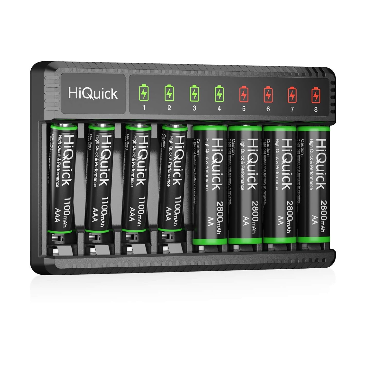 8 Bay Smart Battery Charger with AA & AAA Rechargeable Batteries- Fast Charging Household and 2800Mah Batteries 4 Pack 1100Mah