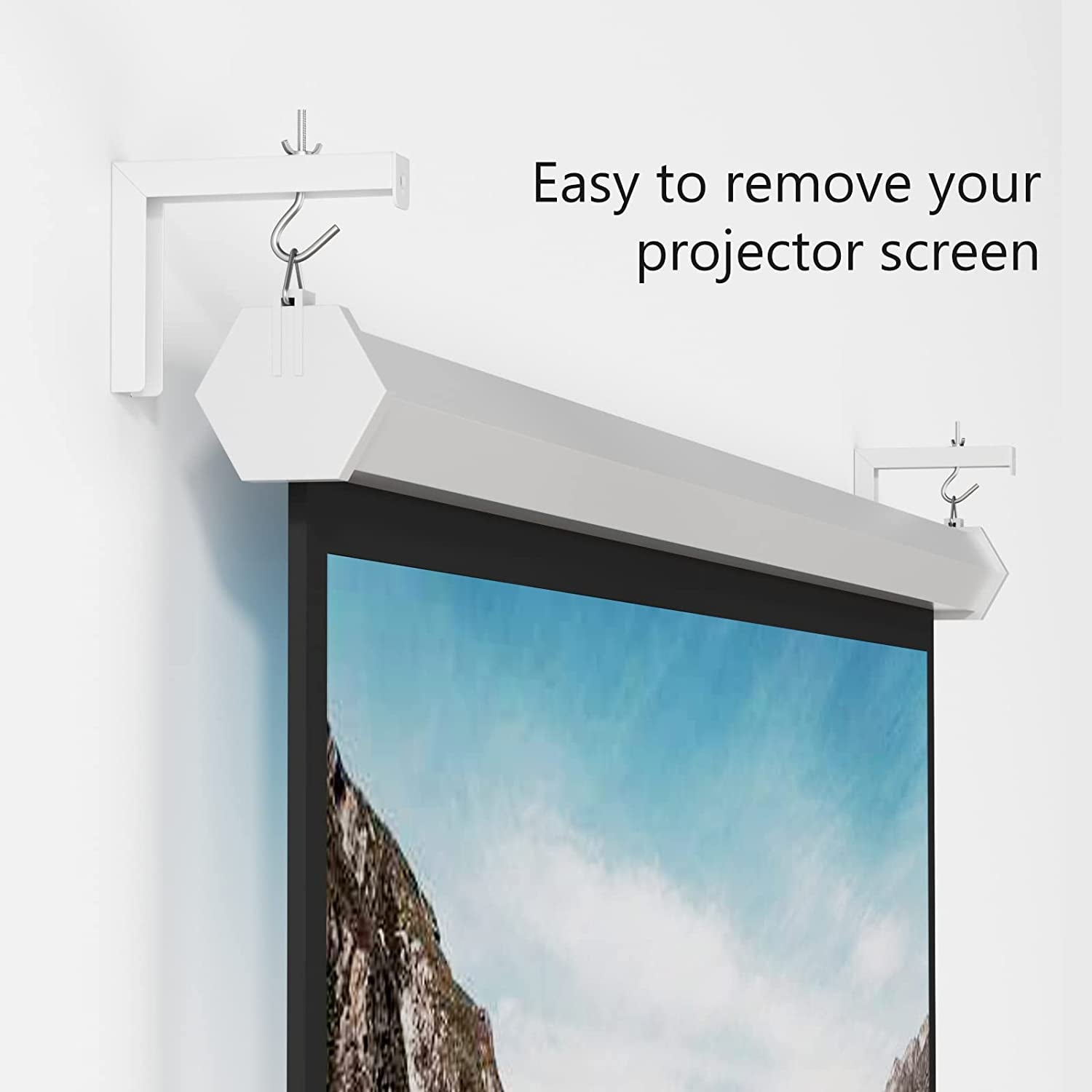 Universal Projector Screen Ceiling Mount, Wall Hanging Mount L-Brackets, 6 Inch Adjustable Extension with Hook Kit, Perfect Projector Screen Placement Hold up to 66 Lbs (PSM001-W), White
