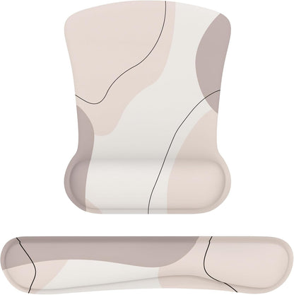 Mouse Pad with Wrist Rest, Keyboard Wrist Rest, Made of Memory Foam, Ergonomic Support, Easy Typing and Relieve Wrist Pain for Gaming, Computer, Office, Laptop-Brown Art