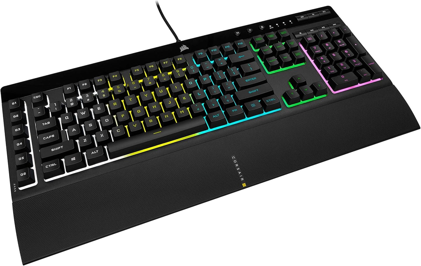 K55 RGB Pro-Dynamic RGB Backlighting - Six Macro Keys with Elgato Stream Deck Software Integration-Ip42 Dust and Spill Resistant-Detachable Palm Rest-Dedicated Media and Volume Keys, Black