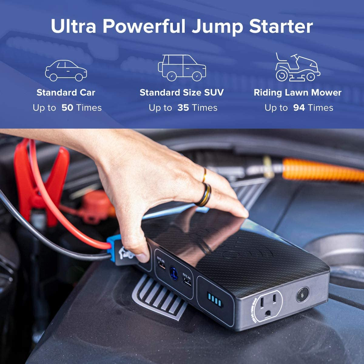 Bolt Wireless Laptop Power Bank - 44400 Mwh Portable Phone Laptop Charger Car Jump Starter with AC Outlet and Car Charger, Blue Graphite