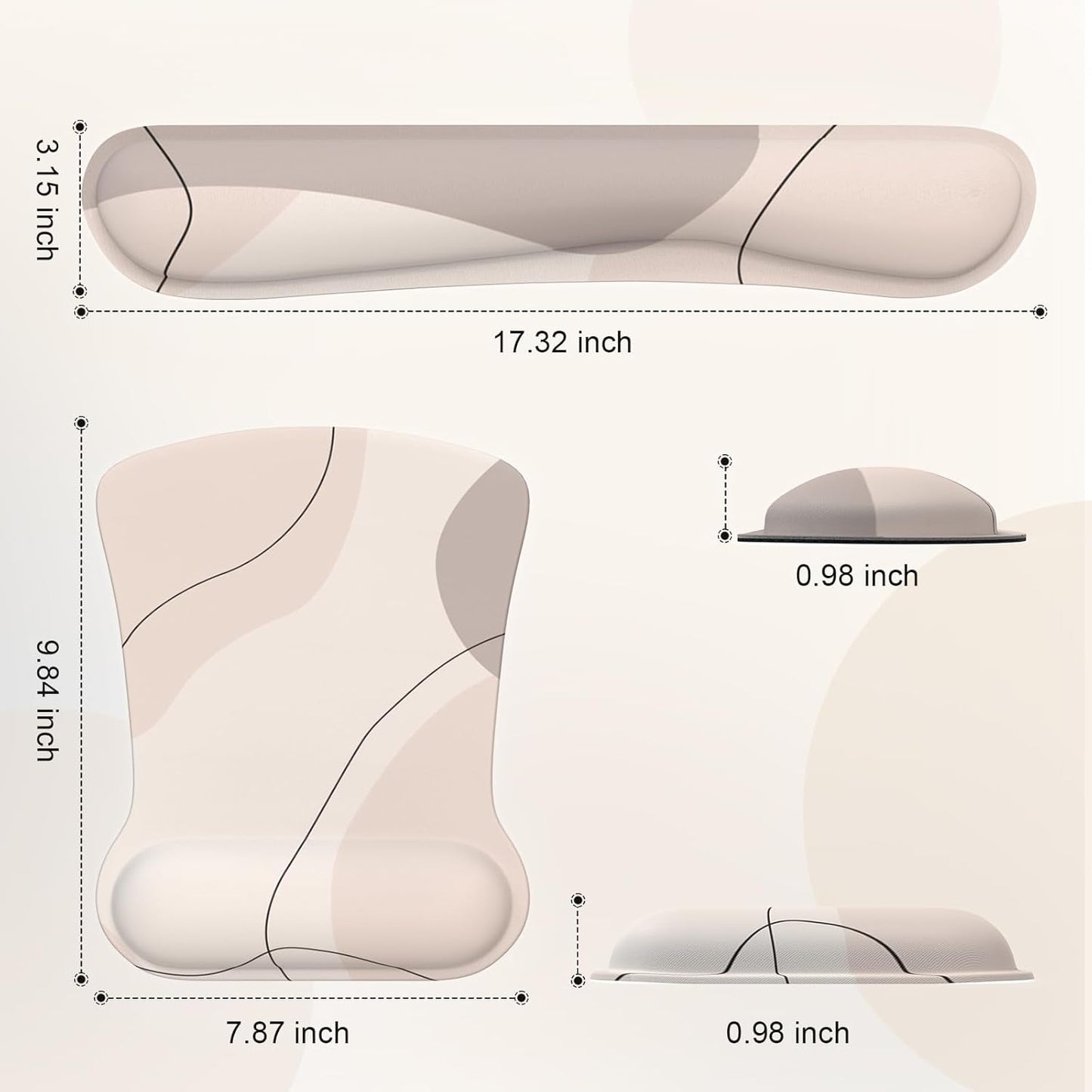 Mouse Pad with Wrist Rest, Keyboard Wrist Rest, Made of Memory Foam, Ergonomic Support, Easy Typing and Relieve Wrist Pain for Gaming, Computer, Office, Laptop-Brown Art