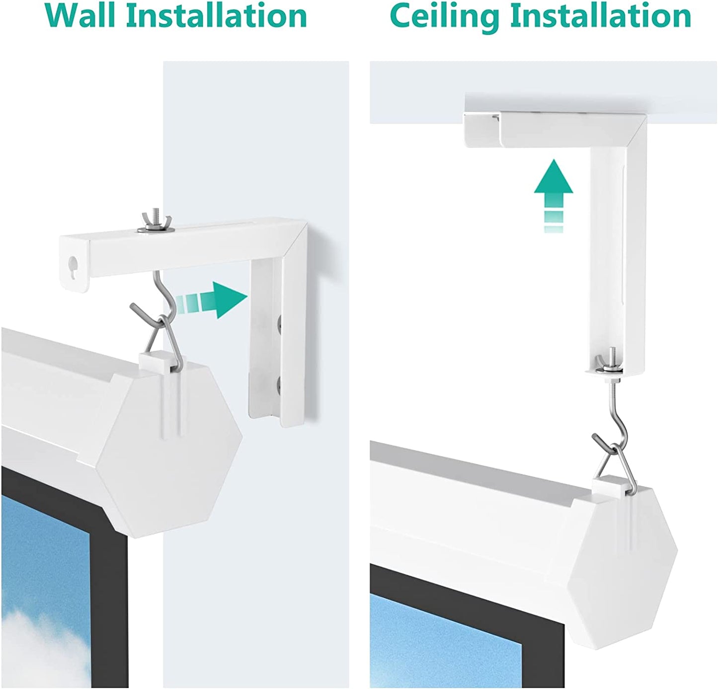 Universal Projector Screen Ceiling Mount, Wall Hanging Mount L-Brackets, 6 Inch Adjustable Extension with Hook Kit, Perfect Projector Screen Placement Hold up to 66 Lbs (PSM001-W), White