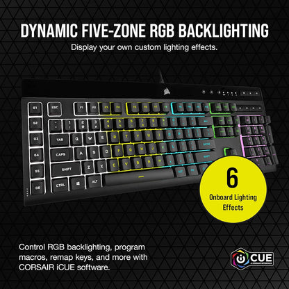 K55 RGB Pro-Dynamic RGB Backlighting - Six Macro Keys with Elgato Stream Deck Software Integration-Ip42 Dust and Spill Resistant-Detachable Palm Rest-Dedicated Media and Volume Keys, Black