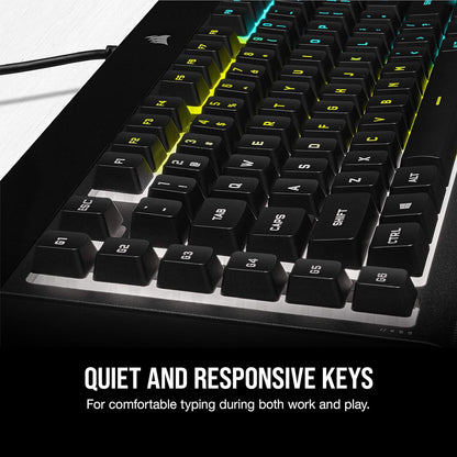K55 RGB Pro-Dynamic RGB Backlighting - Six Macro Keys with Elgato Stream Deck Software Integration-Ip42 Dust and Spill Resistant-Detachable Palm Rest-Dedicated Media and Volume Keys, Black