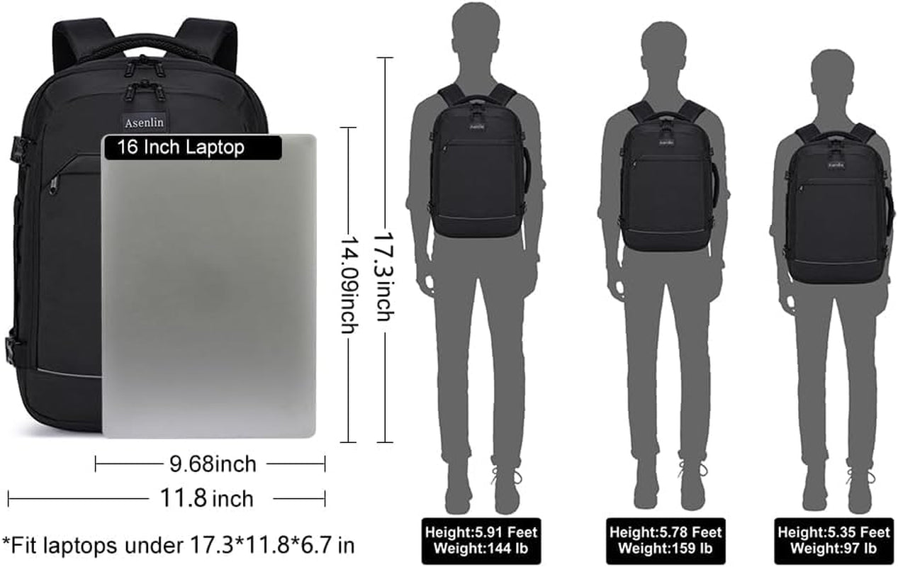 Travel Backpack for Women and Men,Fit 15.6 Inch Carry on Backpack Flight Approved Luggage，Weekender Bag Water Resistant Laptop Backpack-Black