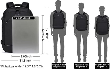 Travel Backpack for Women and Men,Fit 15.6 Inch Carry on Backpack Flight Approved Luggage，Weekender Bag Water Resistant Laptop Backpack-Black