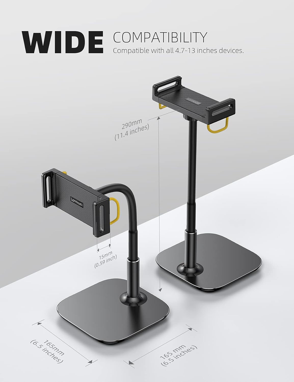 Tablet Stand Holder, Gooseneck Tablet Mount - 2.5Lb Heavy Duty Base Adjustable Desktop Stand with 360 Degree Rotating for 4.7-13" Tablet, Ipad Pro 12.9 Air Mini, Fire, Kindle, Tabs, Black