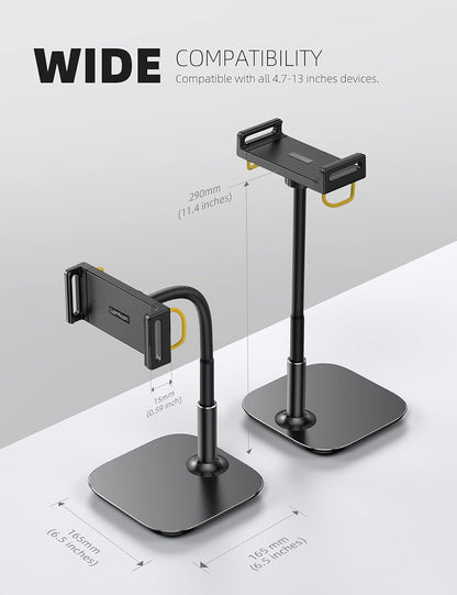 Tablet Stand Holder, Gooseneck Tablet Mount - 2.5Lb Heavy Duty Base Adjustable Desktop Stand with 360 Degree Rotating for 4.7-13" Tablet, Ipad Pro 12.9 Air Mini, Fire, Kindle, Tabs, Black