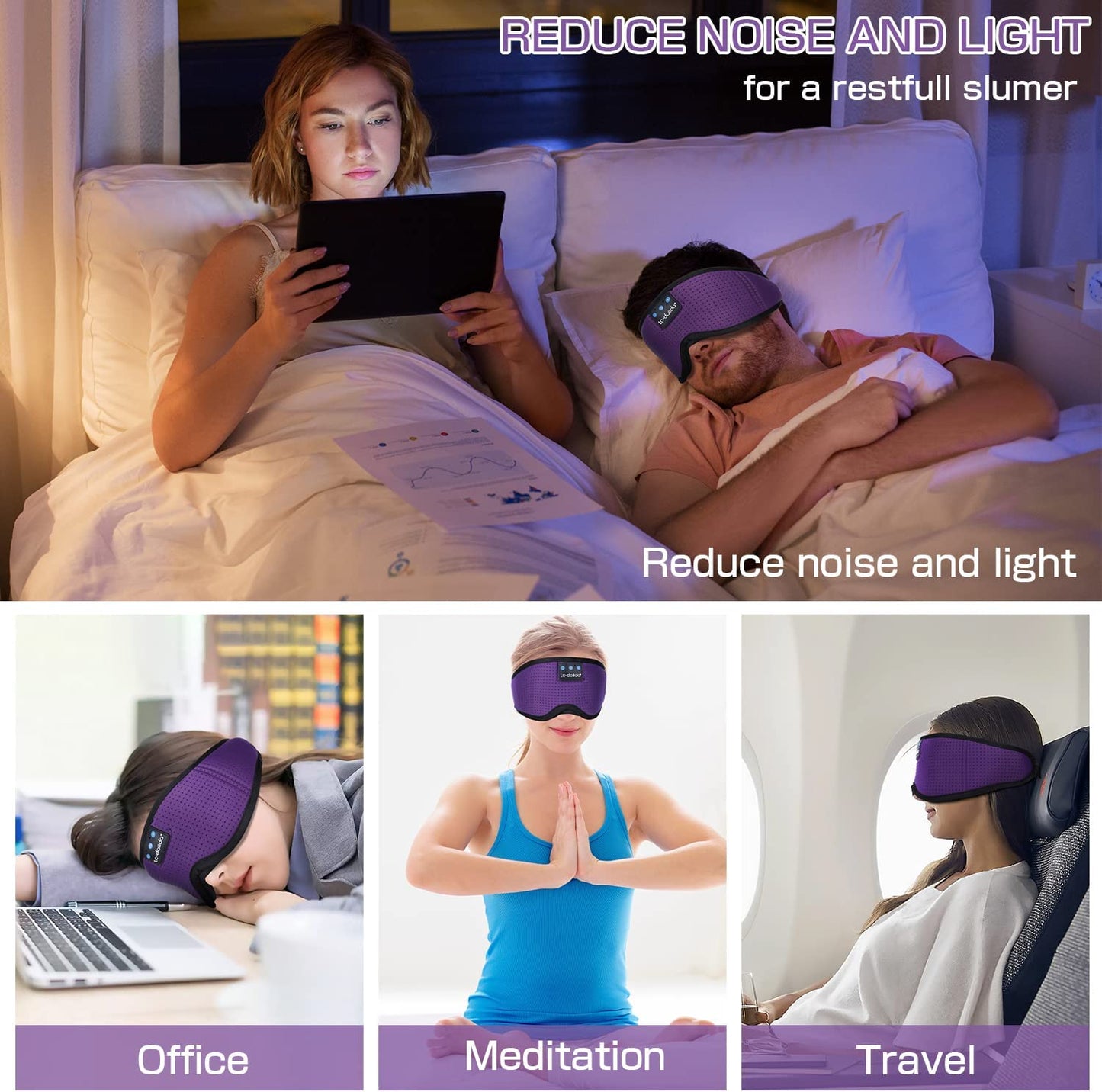 Sleep Headphones, Silk Sleep Mask Bluetooth Wireless Music Eye Mask, Sleeping Headphones for Side Sleepers Sleep Mask with Bluetooth Headphones Ultra-Thin Stereo Speaker Perfect for Sleeping