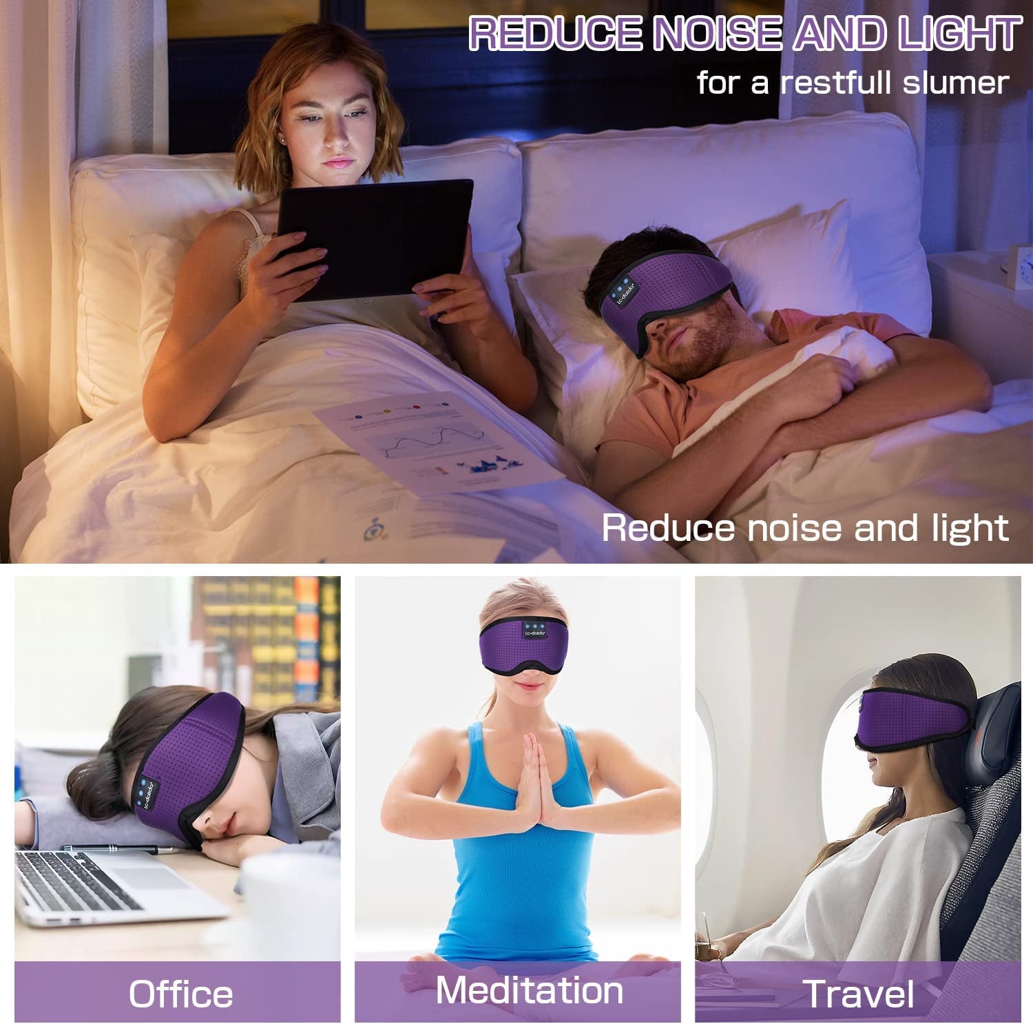 Sleep Headphones, Silk Sleep Mask Bluetooth Wireless Music Eye Mask, Sleeping Headphones for Side Sleepers Sleep Mask with Bluetooth Headphones Ultra-Thin Stereo Speaker Perfect for Sleeping