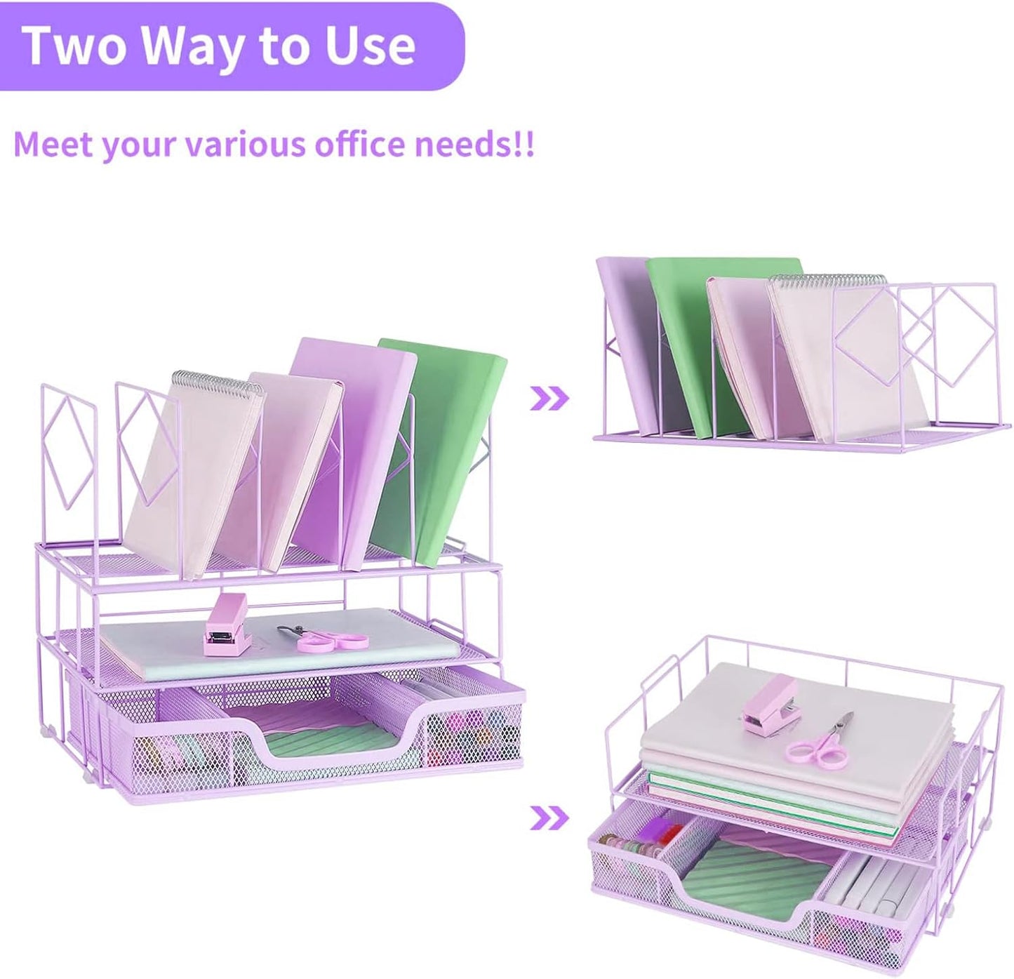 Desk Organizers and Desk Accessories - File Organizer with Drawer, Desk Accessories & Workspace Organizers for Office Supplies, Purple