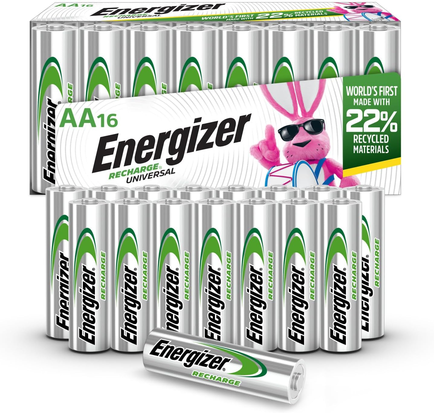 Recharge Universal Rechargeable AA Batteries (16 Pack), Double a Rechargeable Batteries
