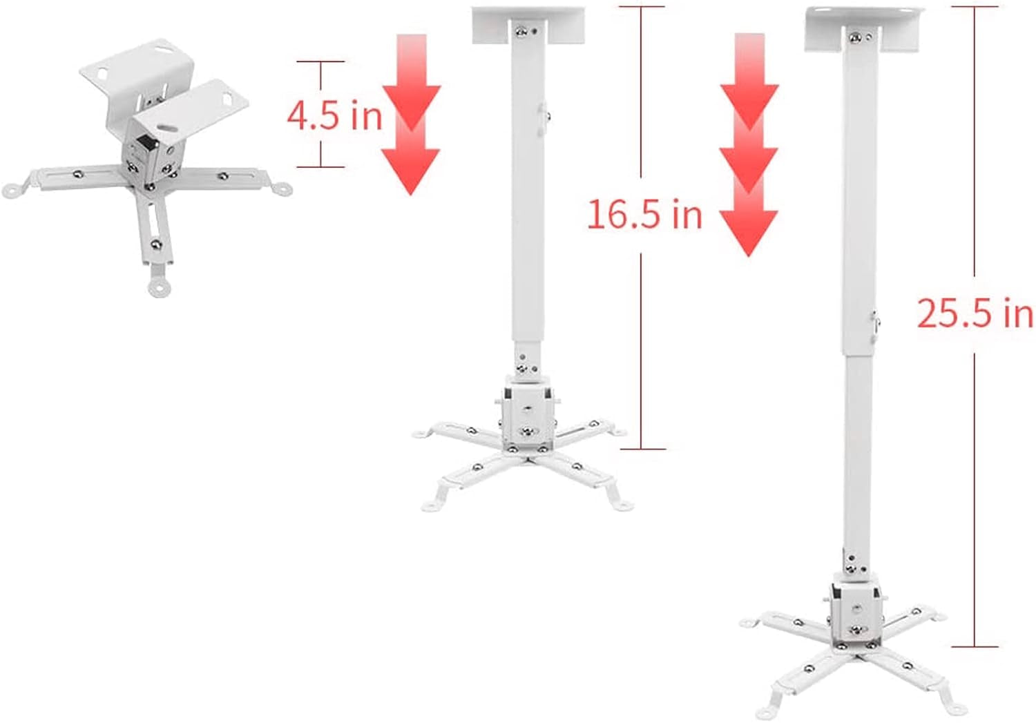 Universal Projector Mount - Adjustable Height Wall/Ceiling Mount for Most Standard and Mini Projectors - Sleek White