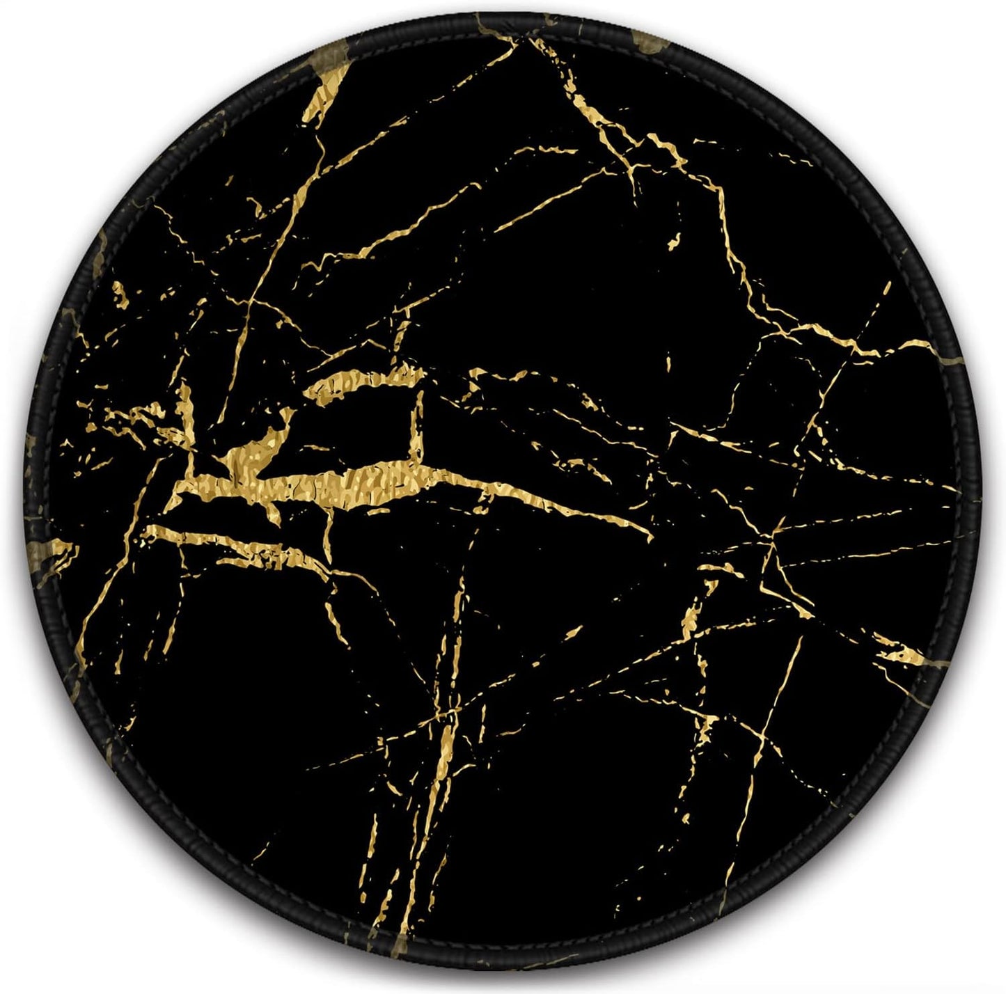 Mouse Pad, round Marble Mouse Mat, Cute Mouse Pad with Design, Non-Slip Rubber Base Mousepad with Stitched Edge, Waterproof Women Office Mouse Pads, Small Size 7.9" X 7.9", Black Marbling