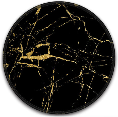 Mouse Pad, round Marble Mouse Mat, Cute Mouse Pad with Design, Non-Slip Rubber Base Mousepad with Stitched Edge, Waterproof Women Office Mouse Pads, Small Size 7.9" X 7.9", Black Marbling