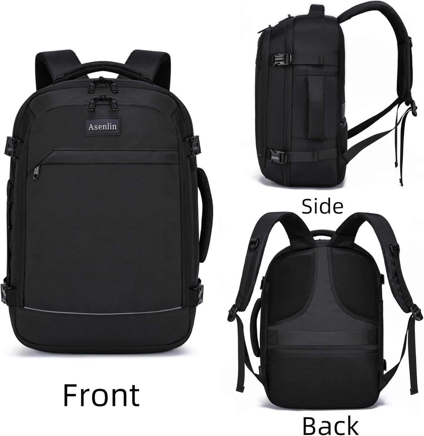 Travel Backpack for Women and Men,Fit 15.6 Inch Carry on Backpack Flight Approved Luggage，Weekender Bag Water Resistant Laptop Backpack-Black