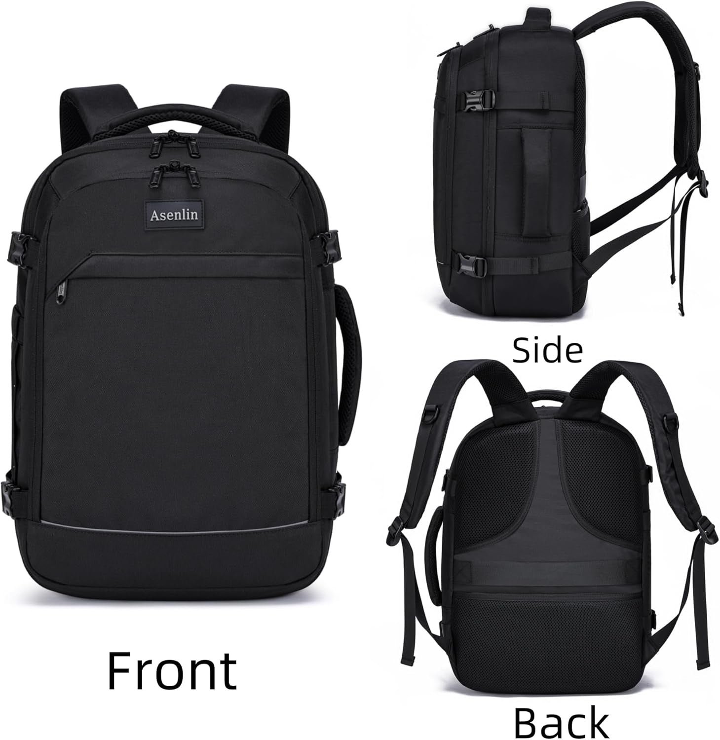 Travel Backpack for Women and Men,Fit 15.6 Inch Carry on Backpack Flight Approved Luggage，Weekender Bag Water Resistant Laptop Backpack-Black