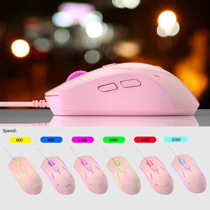 GT838 Gaming Keyboard and Mouse Combo, 104 Keys RGB Backlit Quiet Wired Keyboards for Laptop PC MAC, with Number Pad, Metal Panel, Anti-Ghosting, Pink