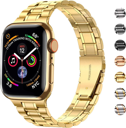 Solid Stainless Steel Band Compatible with Apple Watch 44Mm 42Mm (Series 3/2/1), Metal Strap with Soft TPU Case for Iwatch Series 6 5 4 3 2 1 SE SE2 SE3 Women and Men, Gold