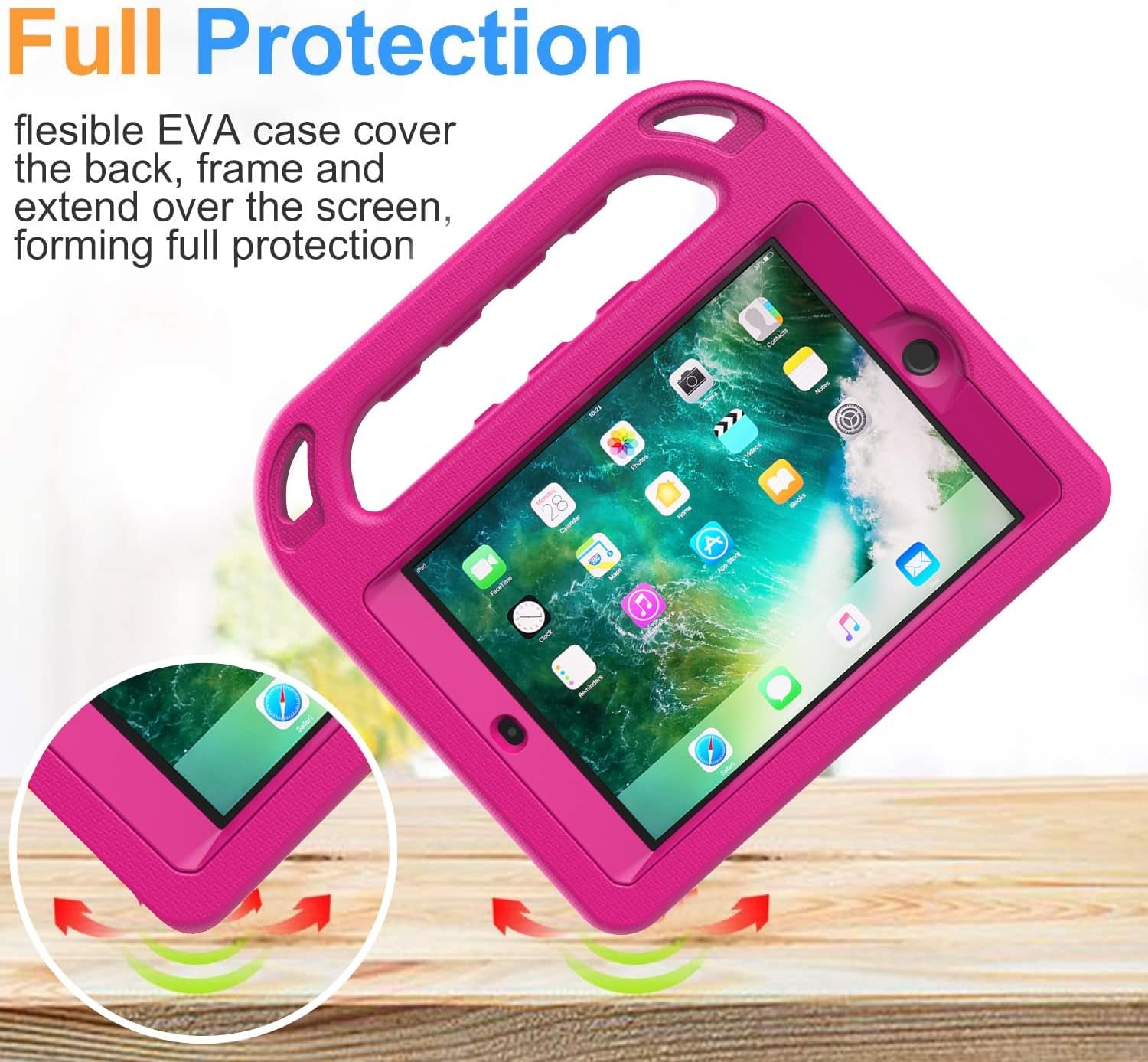 Case for Ipad Mini 1 2 3, Ipad Mini 1/2/3 Case for Kids - Built-In Screen Protector, Shockproof Lightweight Hard Cover Handle Stand Kids Case for Ipad Mini 1St 2Nd 3Rd Generation, Rose