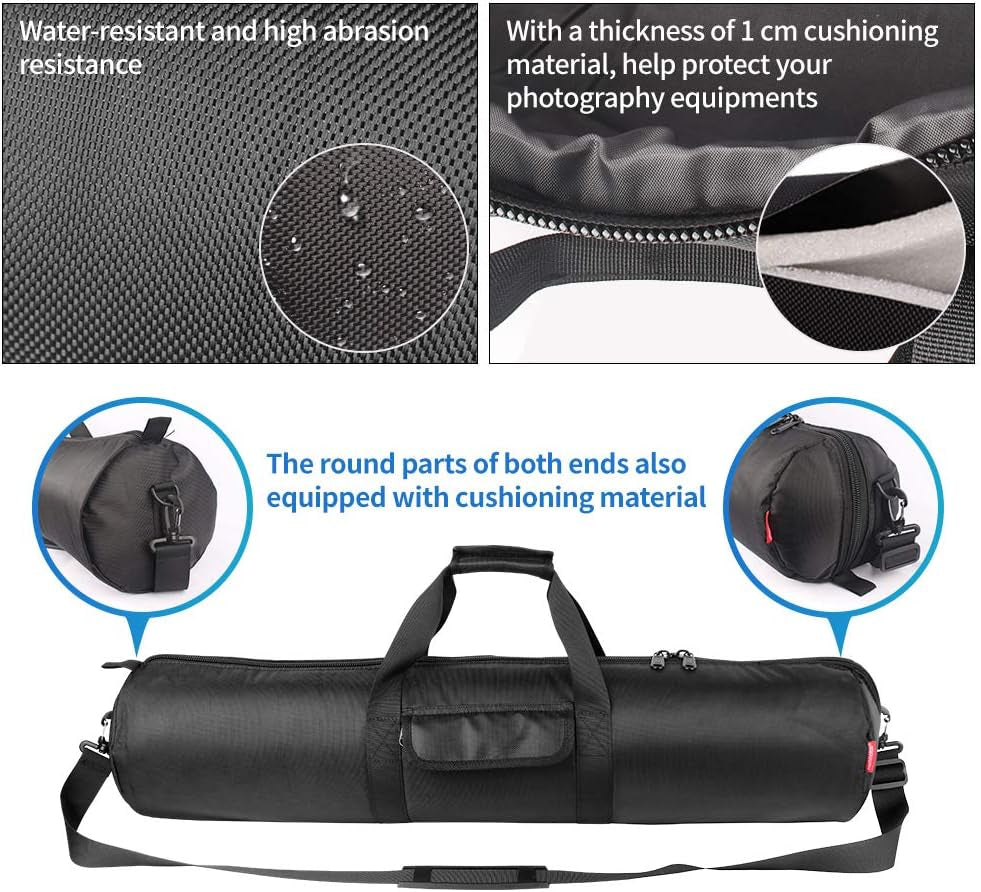 Tripod Case, 31.5X7 in Heavy Duty Tripod Bag with Shoulder Strap and Handle, All Sides 0.4In Thick Padded Carrying Case with Two Zippered Pockets for Speaker Stand, Monopod - R08018 Black