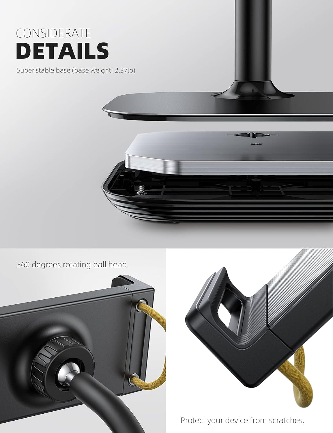 Tablet Stand Holder, Gooseneck Tablet Mount - 2.5Lb Heavy Duty Base Adjustable Desktop Stand with 360 Degree Rotating for 4.7-13" Tablet, Ipad Pro 12.9 Air Mini, Fire, Kindle, Tabs, Black