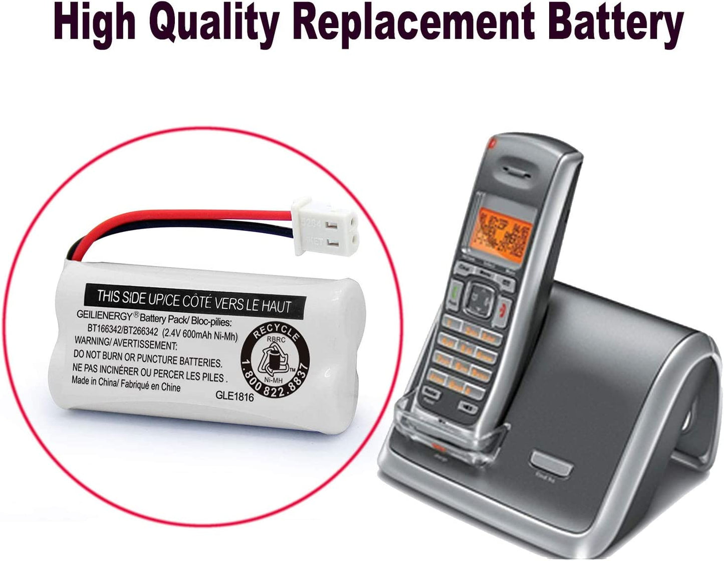 BT162342 BT262342 Battery Compatible with BT183342 BT283342 BT166342 BT266342 Vtech CS6114 CS6419 CS6719 At&T EL52300 CL80111 Cordless Phone(Pack of 2)